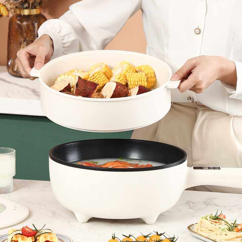 新款直销电炒锅家用一体式炒菜锅带蒸笼大容量多功能电煮锅不粘锅