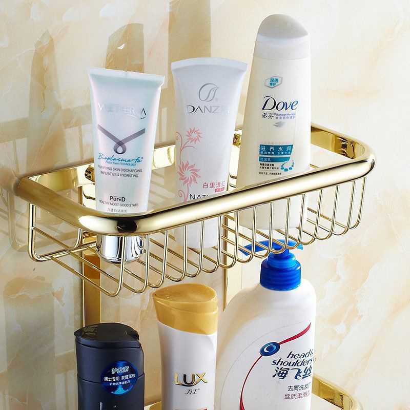 新款直销全铜仿古金色欧式长方拐角淋浴房置物架复古厕所收纳浴室