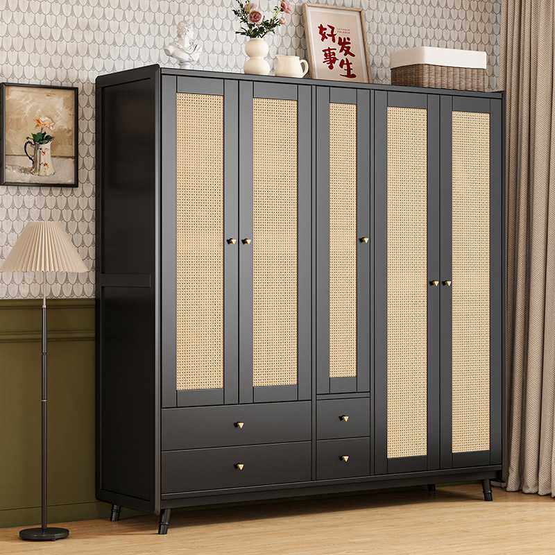 新款直销法式复古实木衣柜现代简约家用卧室侘寂黑色藤编衣柜三四,住宅家具,独立衣柜,淘宝优惠券,粉丝福利购,淘宝优惠卷