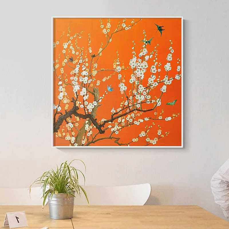 新款直销新中式入户玄关装饰画梅花餐厅茶室客厅沙发背景墙挂画中,家居饰品,版画,淘宝优惠券,粉丝福利购,淘宝优惠卷