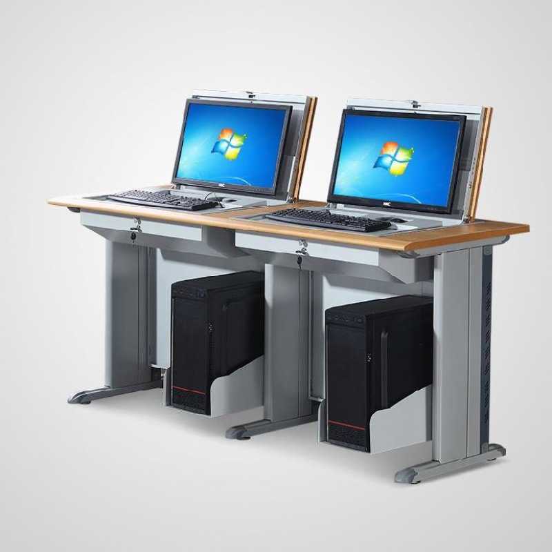 新款直销隐藏式翻转电脑桌学生电教室机房培训桌多媒体讲台单人双