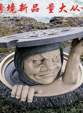 新款直销2021跨境新品树脂工艺品摆件庭院装饰硬井盖人偷窥搞笑整