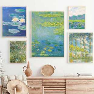 新款直销莫奈油画法式复古组合挂画世界名画装饰画美式客厅背景墙
