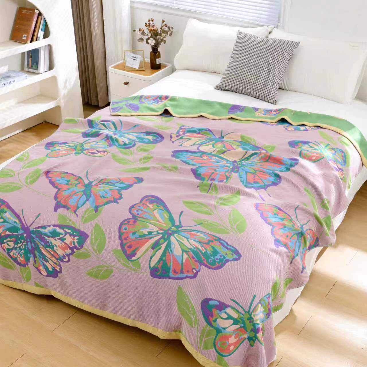 新款直销蝶舞新款纱布盖毯夏季毛巾被休闲毯A类色织提花亲肤透气,床上用品,休闲毯/毛毯/绒毯,淘宝优惠券,粉丝福利购,淘宝优惠卷