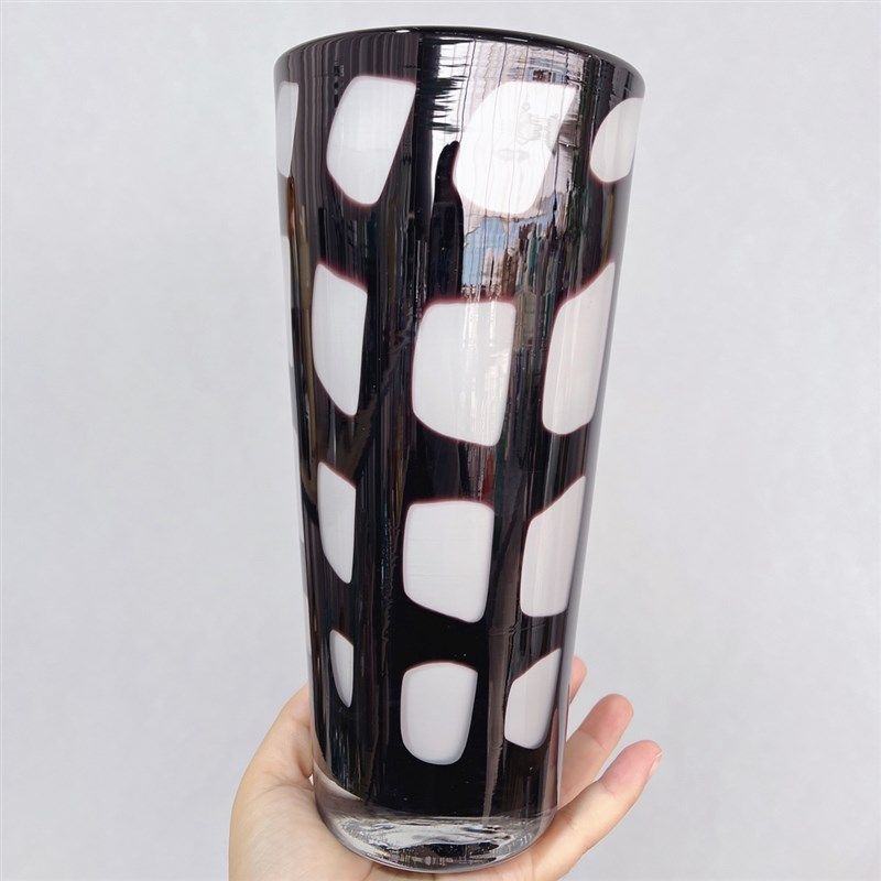 出口中古美式 黑白o条纹直筒艺术手工琉璃花瓶小众高级软装摆件,家居饰品,花瓶,淘宝优惠券,粉丝福利购,淘宝优惠卷