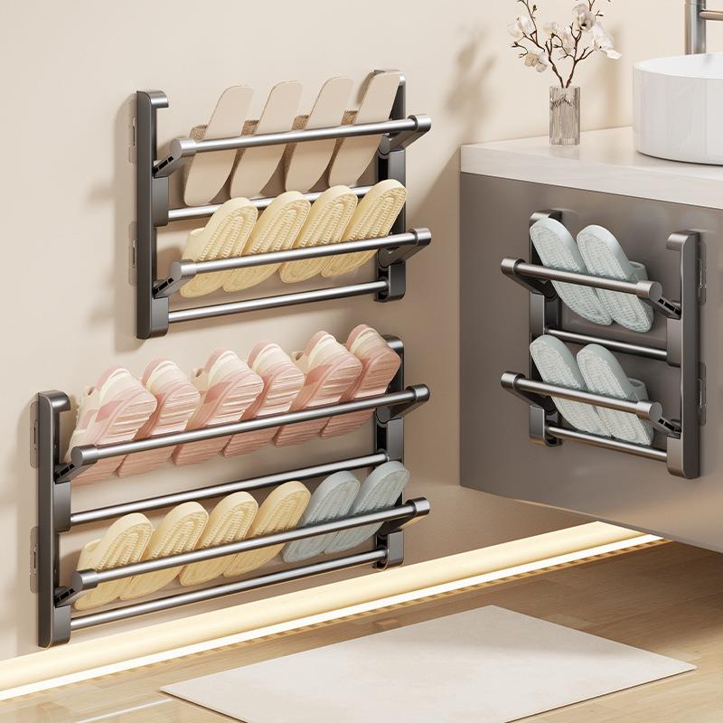 免打孔拖鞋架壁挂式门后多功能浴室可折叠鞋架厕所卫生间鞋子收纳