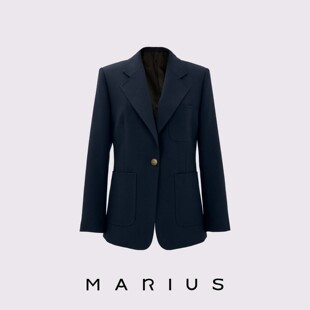 MARIUS春夏老钱新版藏青三贴袋羊毛平驳领修身西装