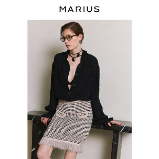 MARIUS| “小芭蕾”轻奢真丝泡泡纱压褶水钻衬衫香风吊带连衣裙