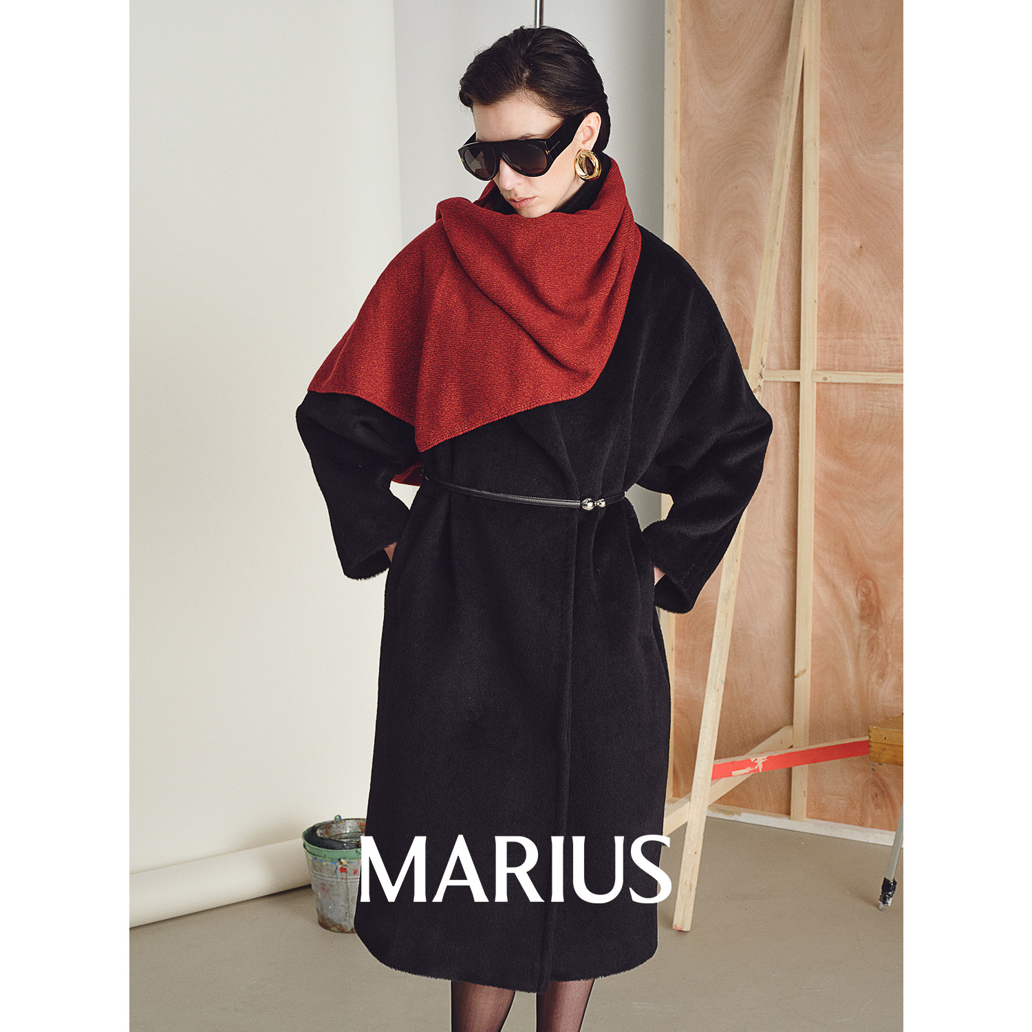 MARIUS"墨鱼大衣"巴卡系列时尚羊驼毛建筑感斜门襟大衣,女装/女士精品,毛呢外套,淘宝优惠券,粉丝福利购,淘宝优惠卷