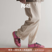 P448 粉色绒面革饰边休闲德训鞋 MONZA 男女同款