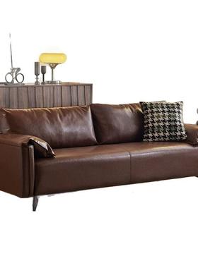 复古皮艺色沙发小户型34905客黑厅休闲极简办公接室待油蜡皮双三