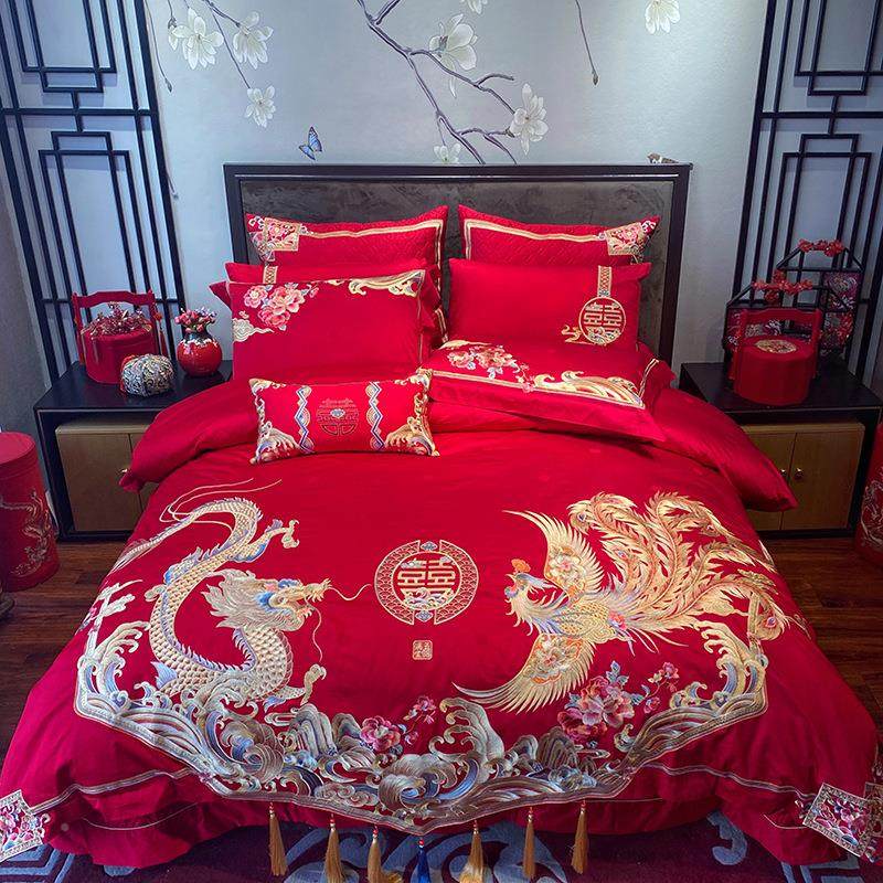 家凤四件套结婚床用品龙大M105红色被套女方上嫁妆叠石桥家纺纺,床上用品,婚庆床品套件,淘宝优惠券,粉丝福利购,淘宝优惠卷