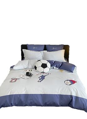 男孩儿童足球10套支纯棉绒棉四件卡通被JM251套全棉运动风床上长0