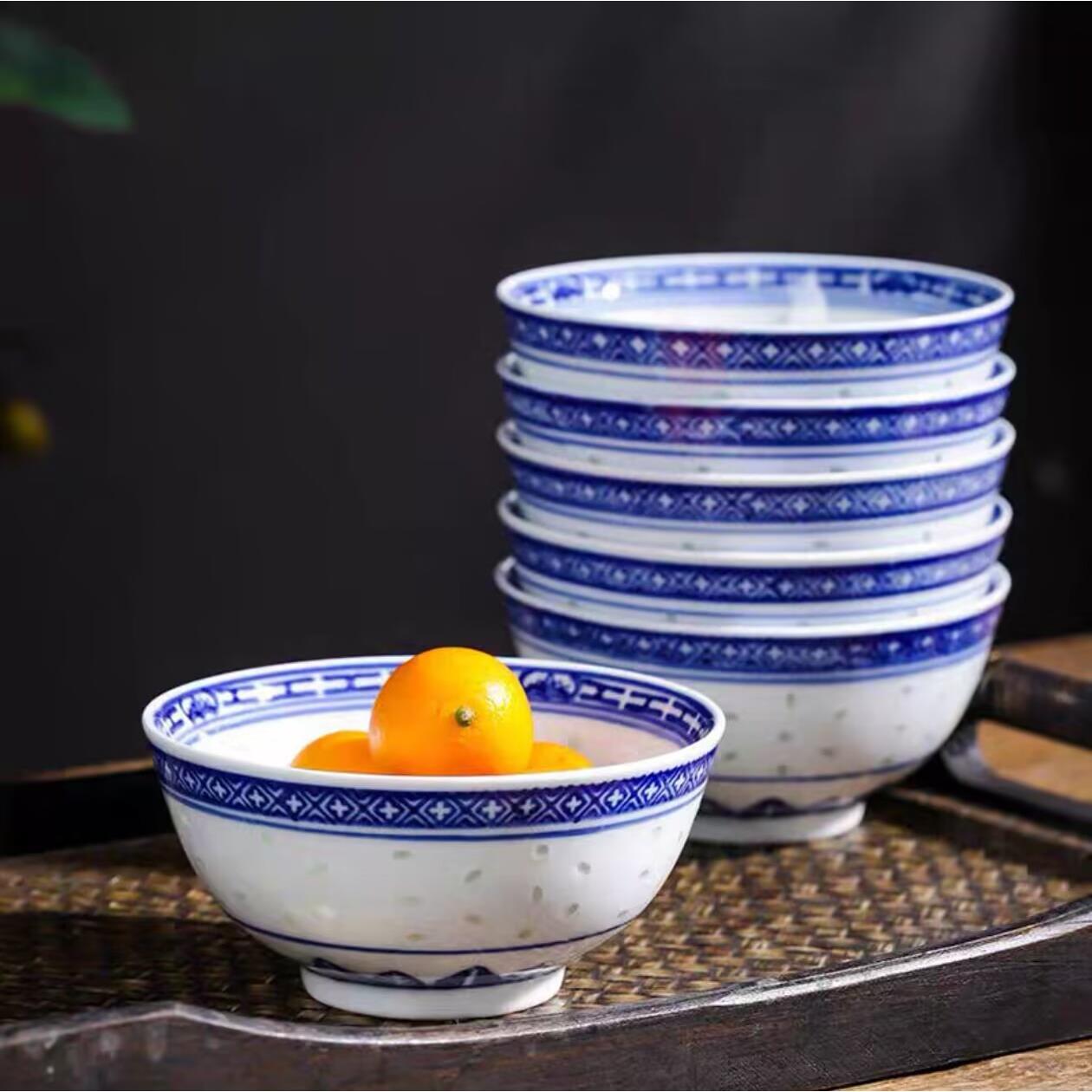 景德镇青花瓷碗5英寸釉下彩中式复古怀旧家用饭碗陶瓷碗商用碗