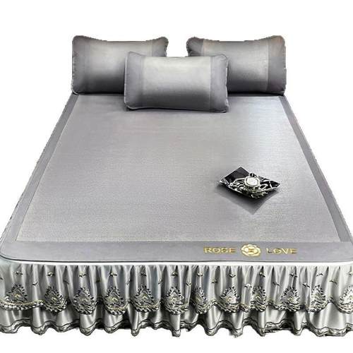 轻奢高端冰丝凉席夏天床裙款藤席三件套学生家用夏季床笠席子4