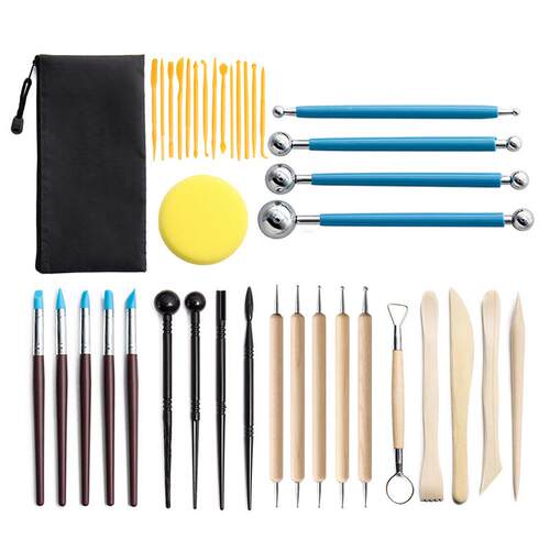 陶艺工具38件套装肌理压痕棒硅胶笔泥塑雕刻刀圆点粘土点钻笔
