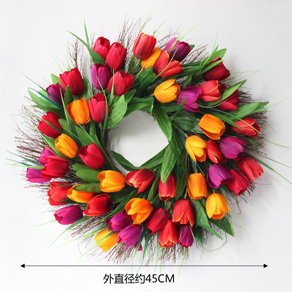 爆款45CM春季仿真郁金香花环门环装饰花绢花壁饰门环
