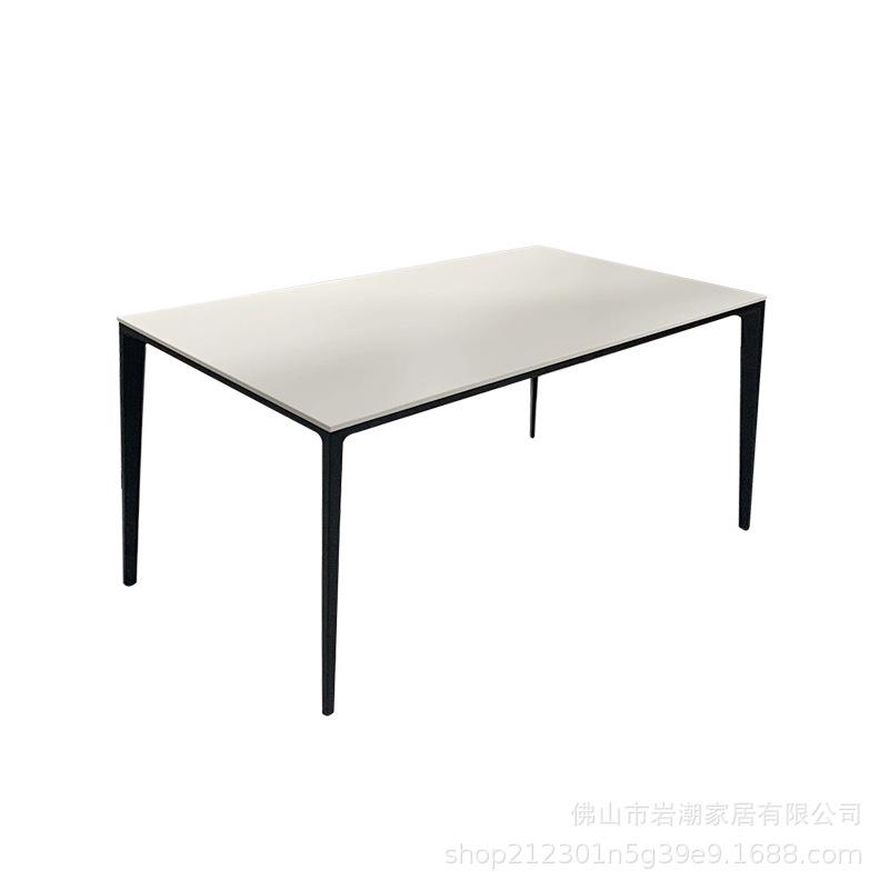 德利丰极光白餐桌黑腿铝合金小户型家用珍珠白长方形极简轻奢餐桌图片