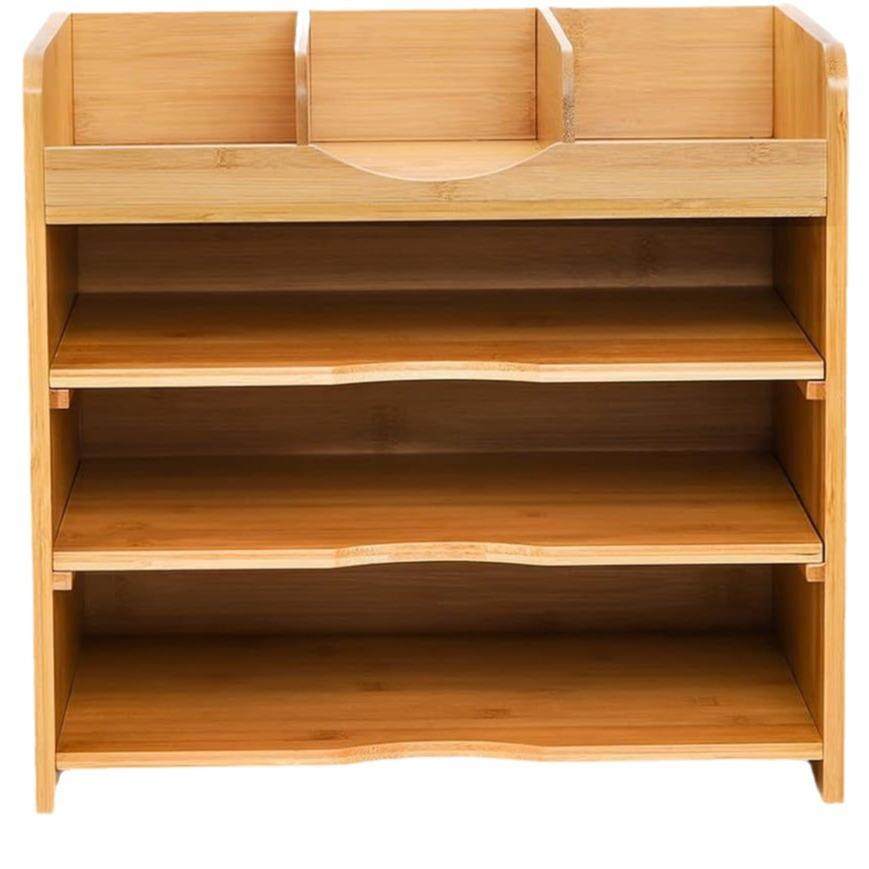 竹制桌面文件整理架文件信纸托盘分类盒带2个可调节搁板