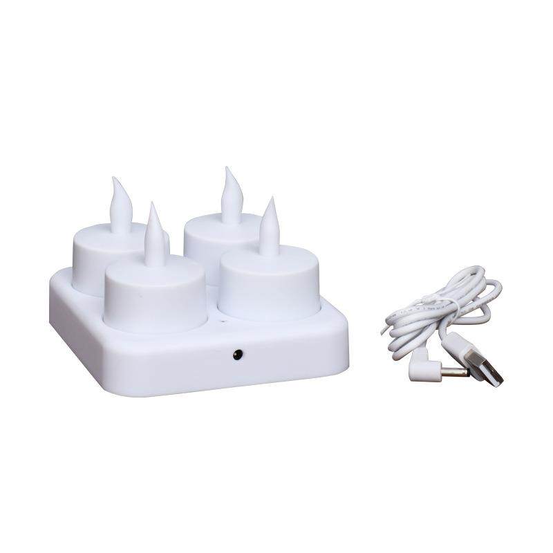 工厂热销4座LED充电生日婚礼派对装饰仿真定时遥控电子蜡烛灯