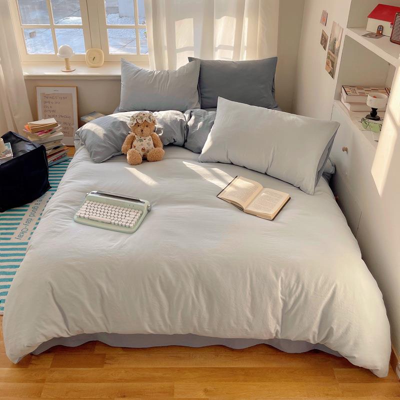 2宿025秋季被纯水洗色棉套三AMD纯色件套家用双人被罩学生舍单人