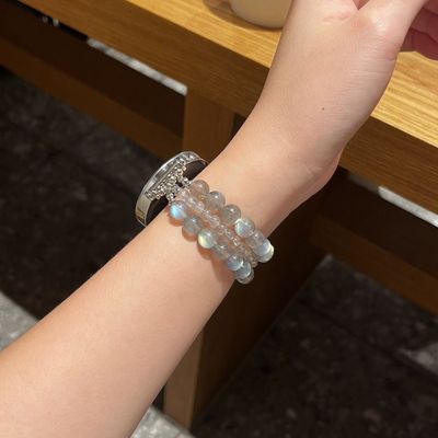 天然水晶灰月光适用华为gt5/GT6手表带手串华为watch轻奢高级表带