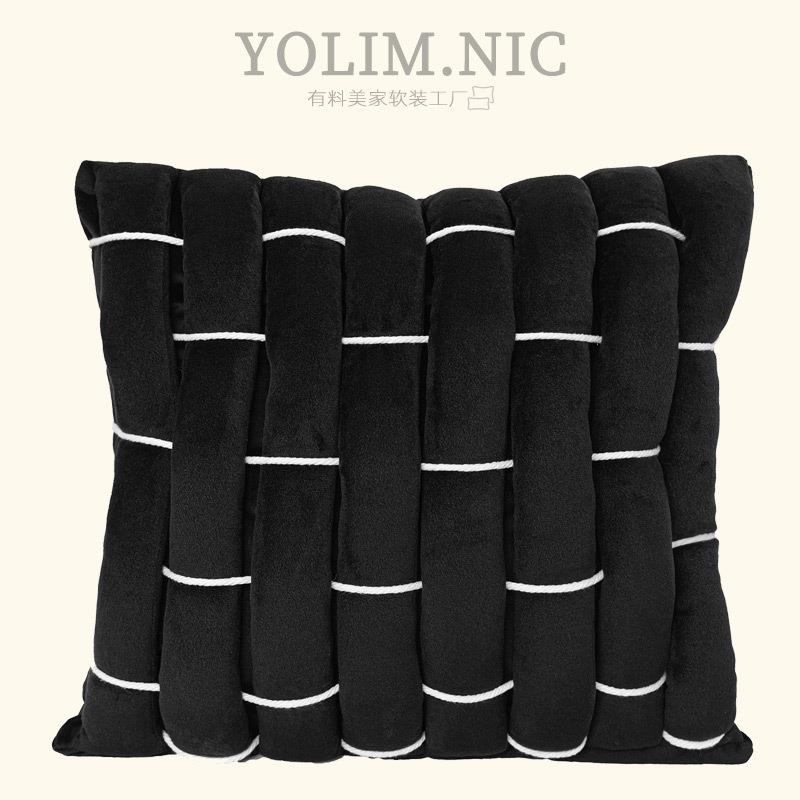 北欧风格样板间儿童房抱枕装饰靠包黑色棉绳编织靠枕民宿沙发靠垫