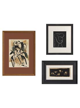 法式复古小众抽象艺术客厅装饰画餐厅玄关中古老钱风书房挂画组合