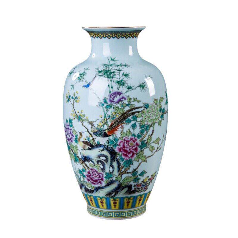 中式粉彩颜色釉陶瓷花景德镇瓷器摆件家居客厅玄关工艺品礼品