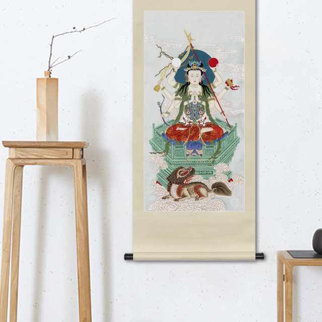 工笔人物国画斗姆元君画像玄关书房水陆画新中式卷轴画框装饰挂画