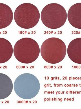2寸砂纸植绒砂纸套装打磨抛光纸垫磨料砂纸200pc套装+海绵垫沙盘