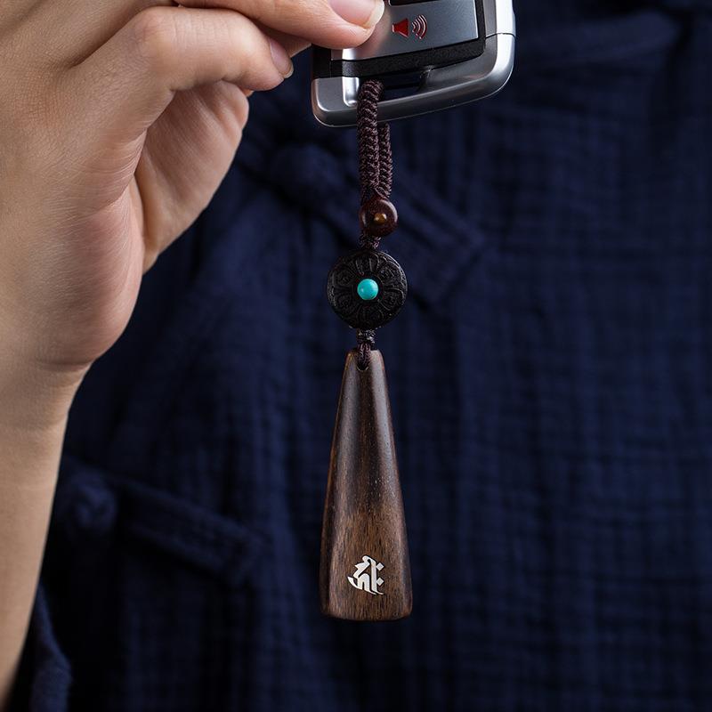 沉香木钥匙扣高档汽车钥匙挂件生肖好运珠男女链吊饰坠创意礼品