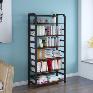 钢制书架落地定制可移动儿童实木大容量多层置物架简易客厅书柜