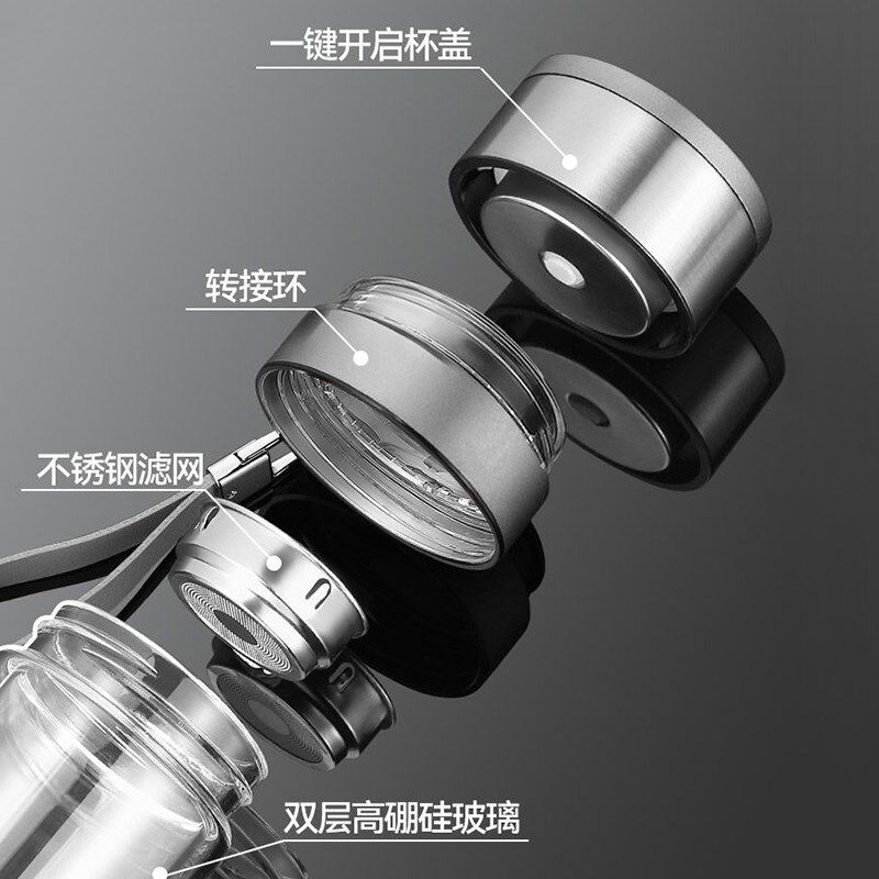 2025新款一键开盖双层玻璃杯防烫茶杯按压式速开水杯茶水分离便携