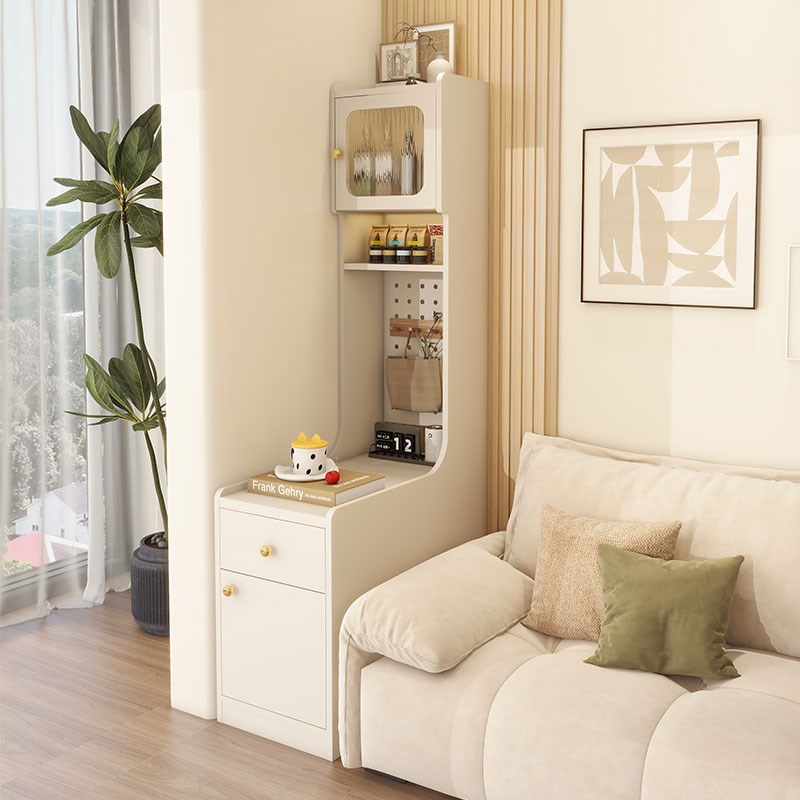 实木奶油风沙发边柜边几侧边客厅家用夹I缝岩板收纳储物柜角落窄