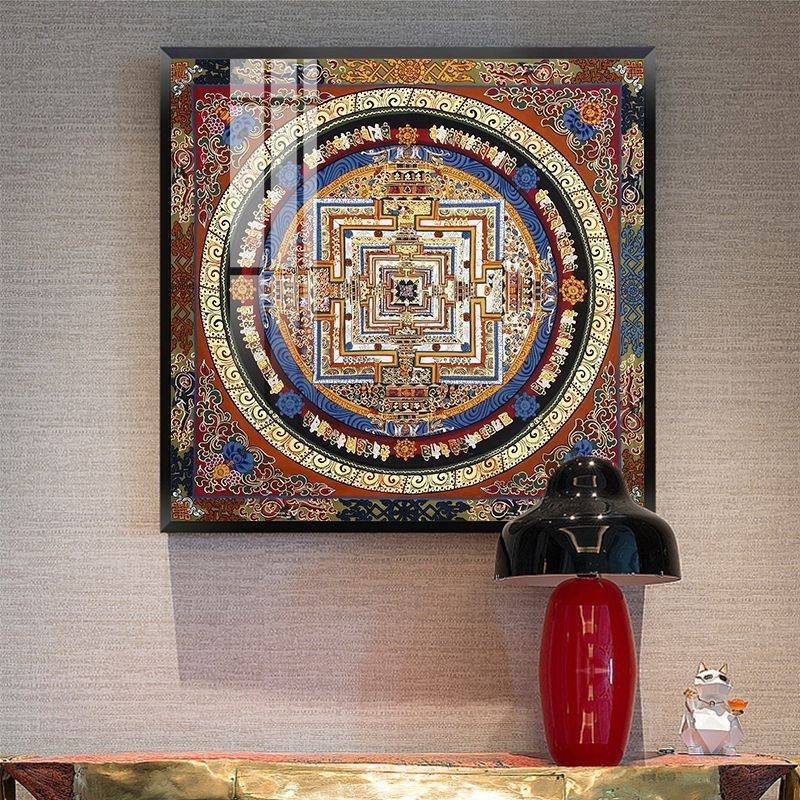 唐卡装饰画六字真言玄关入门聚财西藏坛城挂画佛堂心经方形墙壁画,家居饰品,现代装饰画,淘宝优惠券,粉丝福利购,淘宝优惠卷