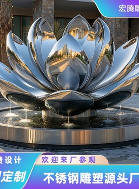 大型的不锈钢莲花雕塑户外小区商场学校创意美陈花瓣金属落地摆件