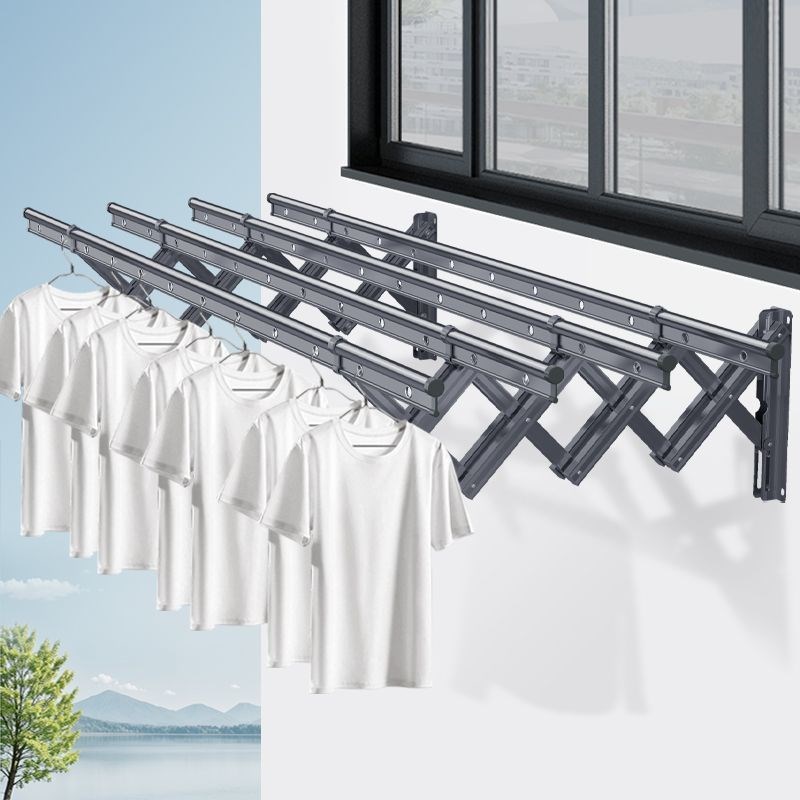 升技户外伸缩晾衣架折叠晾衣杆阳台家用窗外室外U推拉晒衣架凉衣