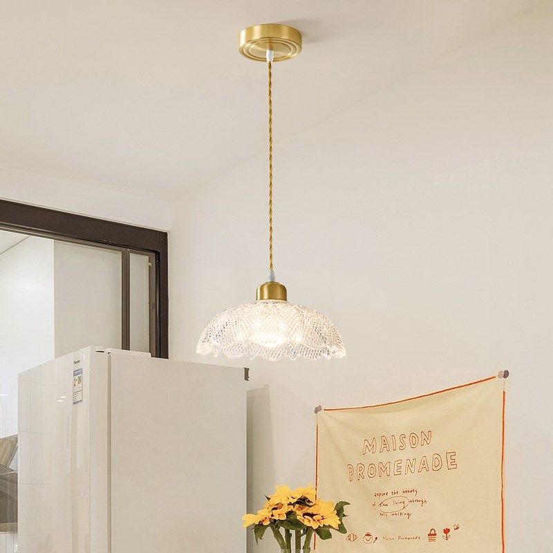 法式全铜吊灯高级感轻奢咖啡店单头玻璃餐厅吧台灯楼梯玻璃吊线灯