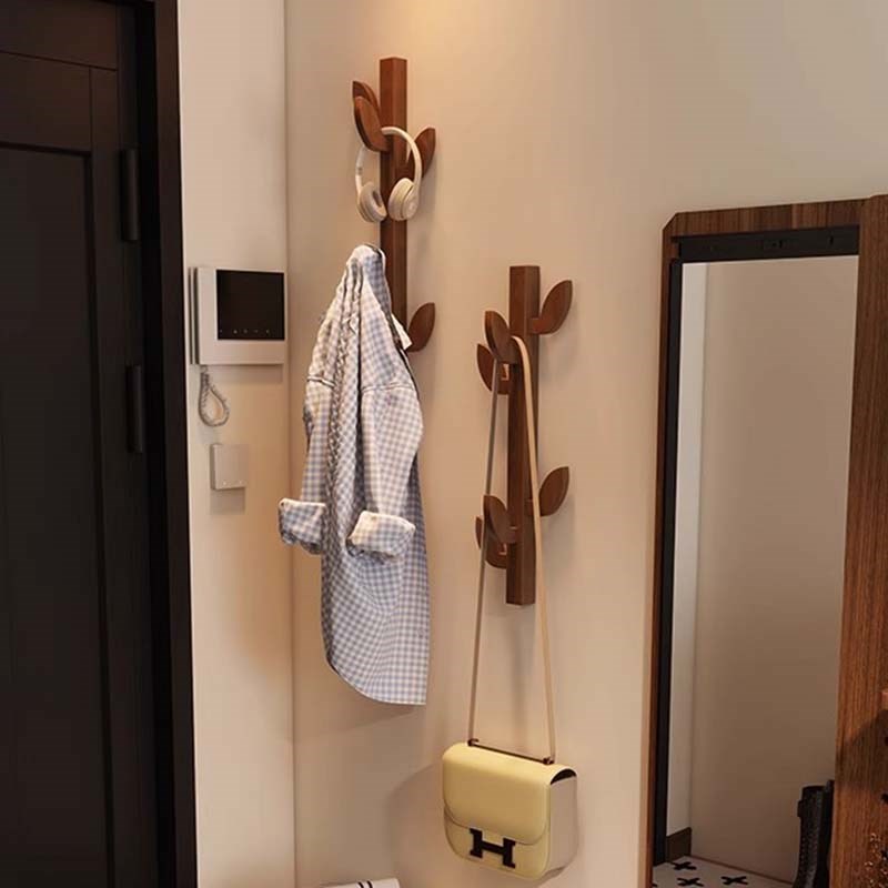 树叶衣帽架榉木门厅壁挂式挂衣架家用卧室简易玄关墙上创意挂衣钩