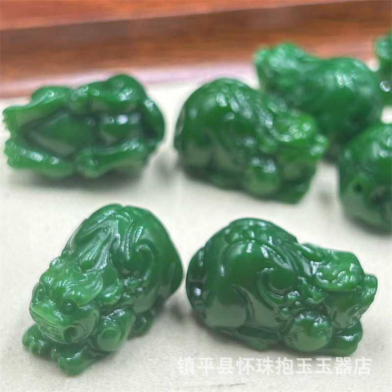 帝王绿满色干青铁龙生翡翠diy通孔小貔貅 配饰配件散珠配饰