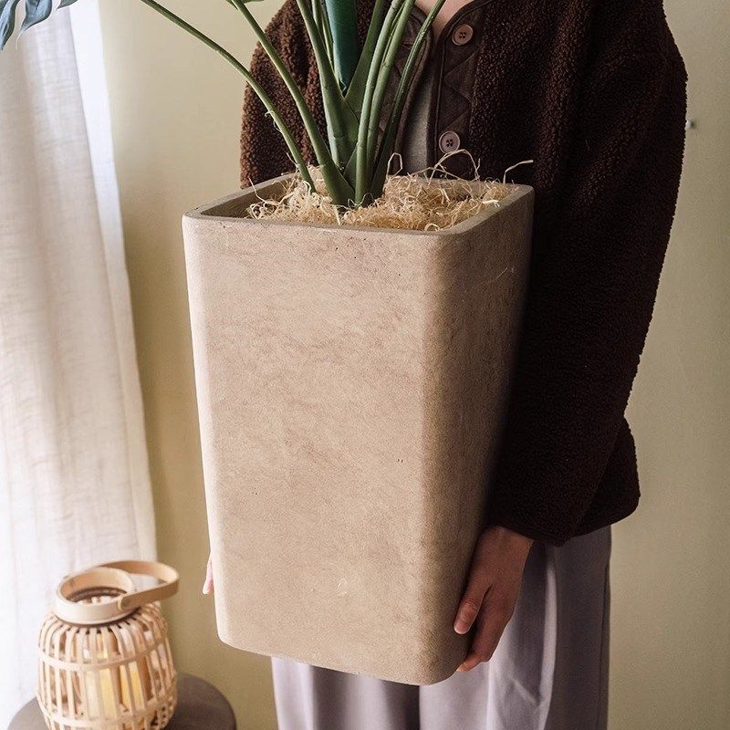 简约方形高款大花盆别墅庭院花园客厅落地高端镁泥龟背竹绿植花器,家居饰品,花盆,淘宝优惠券,粉丝福利购,淘宝优惠卷