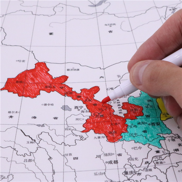 全新旅游打卡手绘地图中国旅行纪念记墙贴卧室装饰画朋友礼物