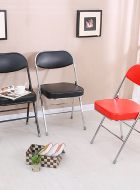 加厚办公椅会议椅电镀折叠椅中古椅靠背椅红色皮革餐椅灯芯绒椅子