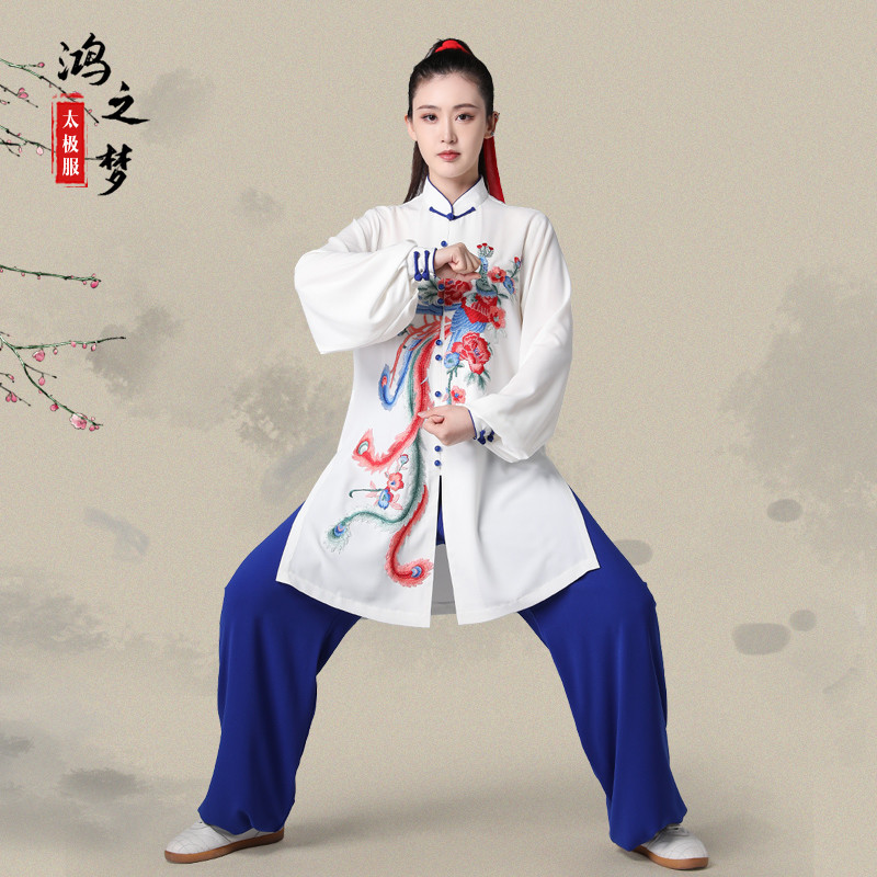 太极服春夏秋新款女弹力麻绣花凤中国风飘逸太极拳比赛表演服套装