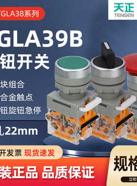 TENN天正电气TGLA38平钮开关22mm自复位启动停止急停蘑菇头按钮