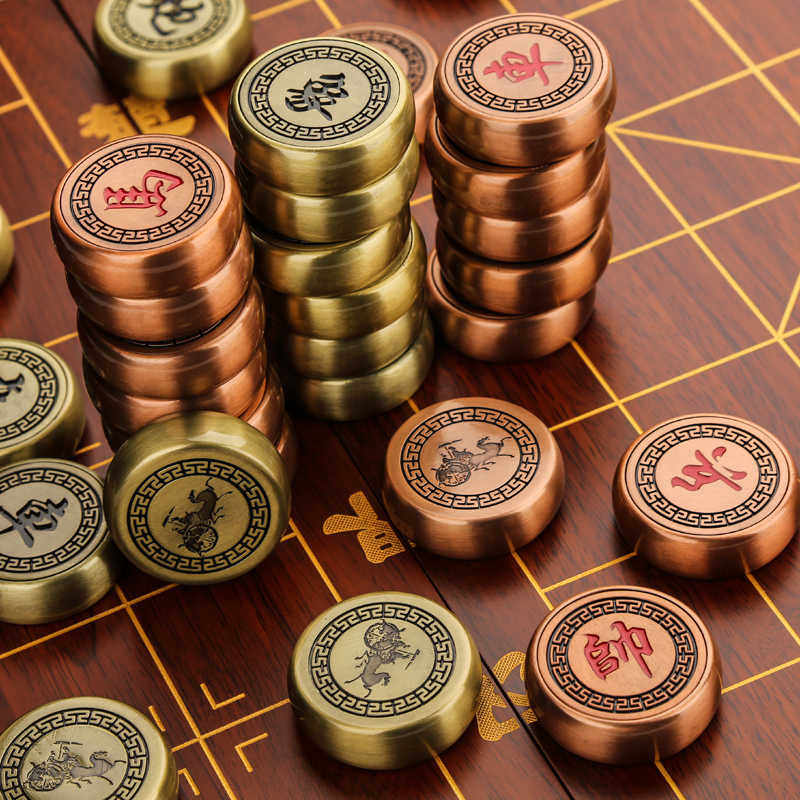 大号象棋金属铜合金复古中国风木质折叠棋盘高档成人收藏送礼象棋
