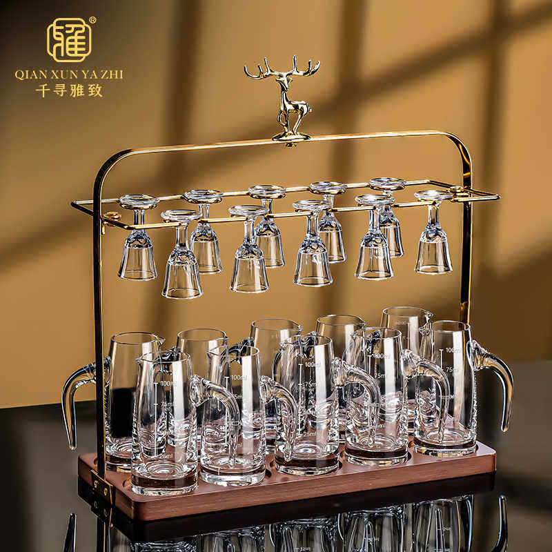 轻奢高档水晶玻璃分酒器套装家用白酒杯中古风小酒盅二两酒具用