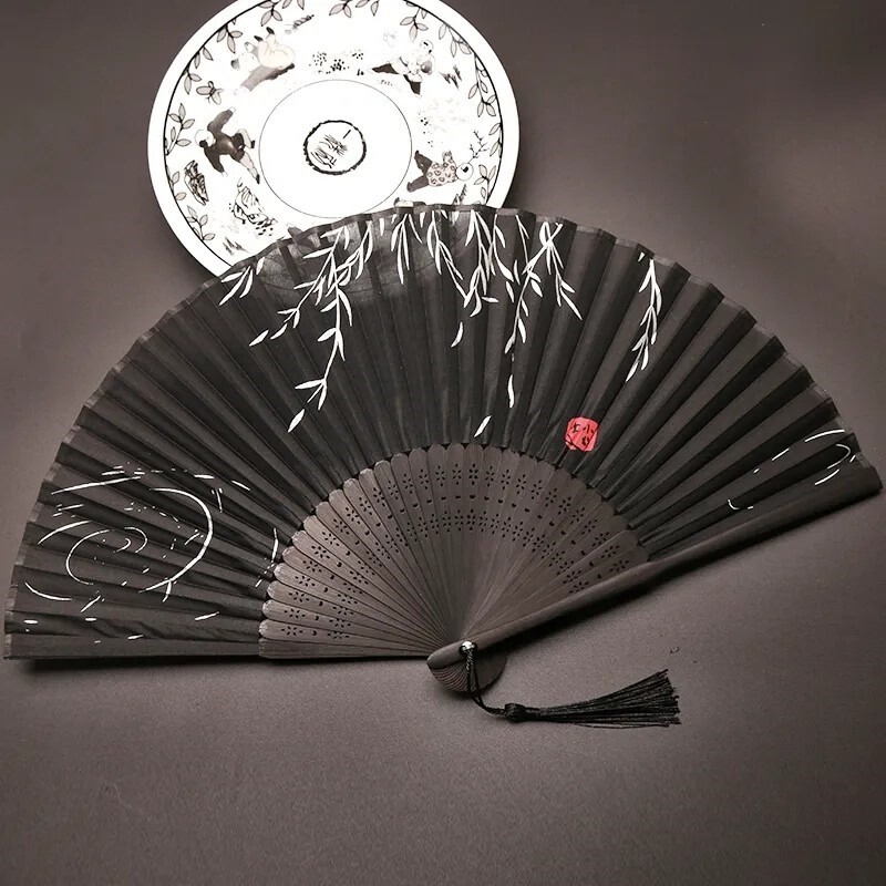 中国风扇子男士古风折扇7寸大绢扇古典折叠扇布复古夏季