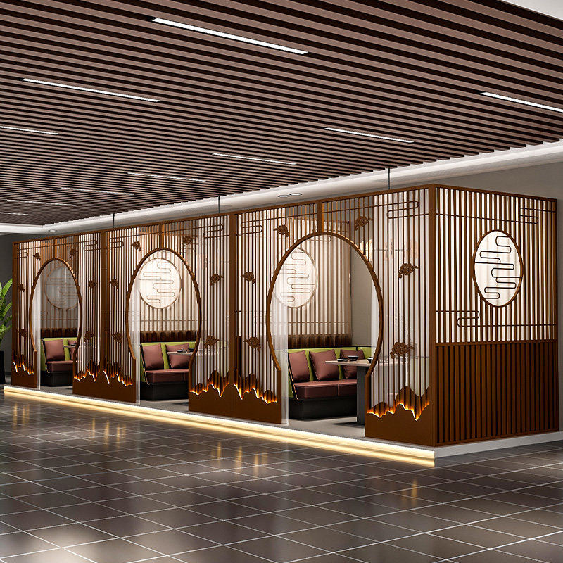 简约拱形屏风餐厅卡座火锅饭店包间隔断围栏美容院包厢月洞门定制